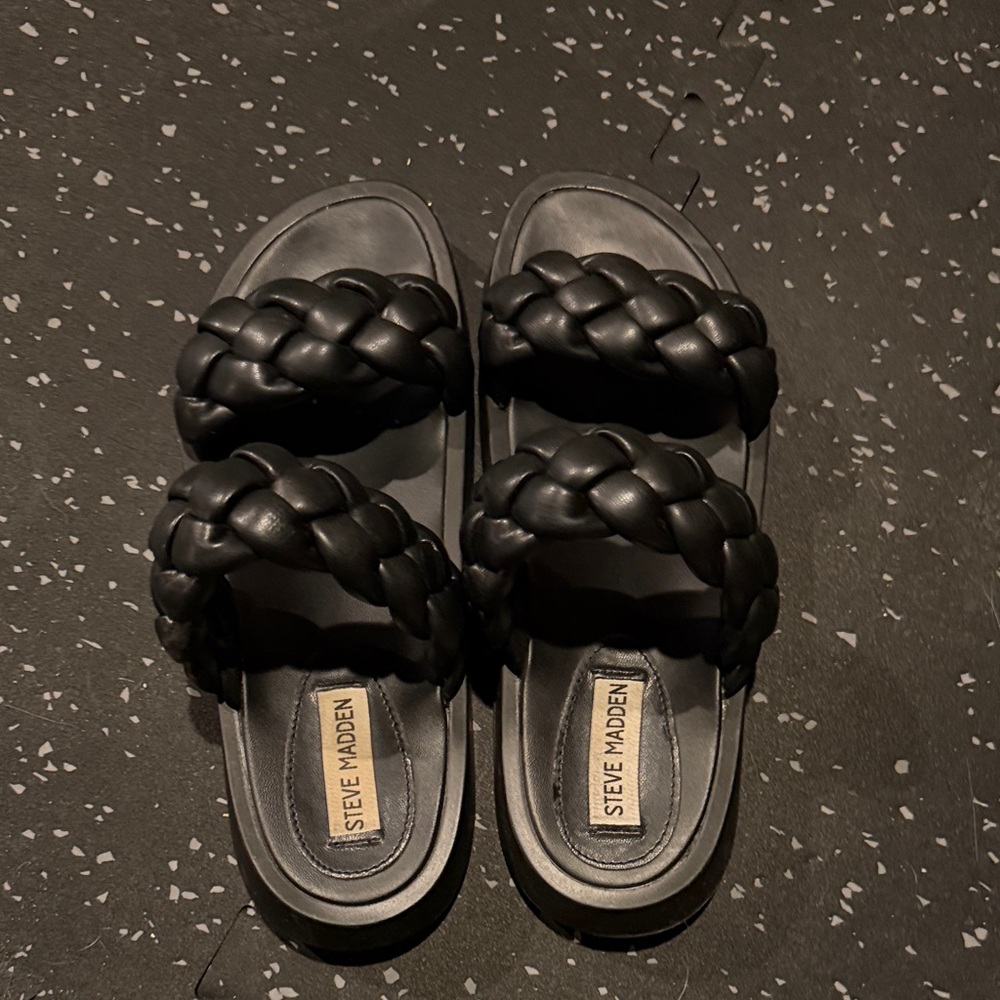 Steve Madden Black Double Braided Slides